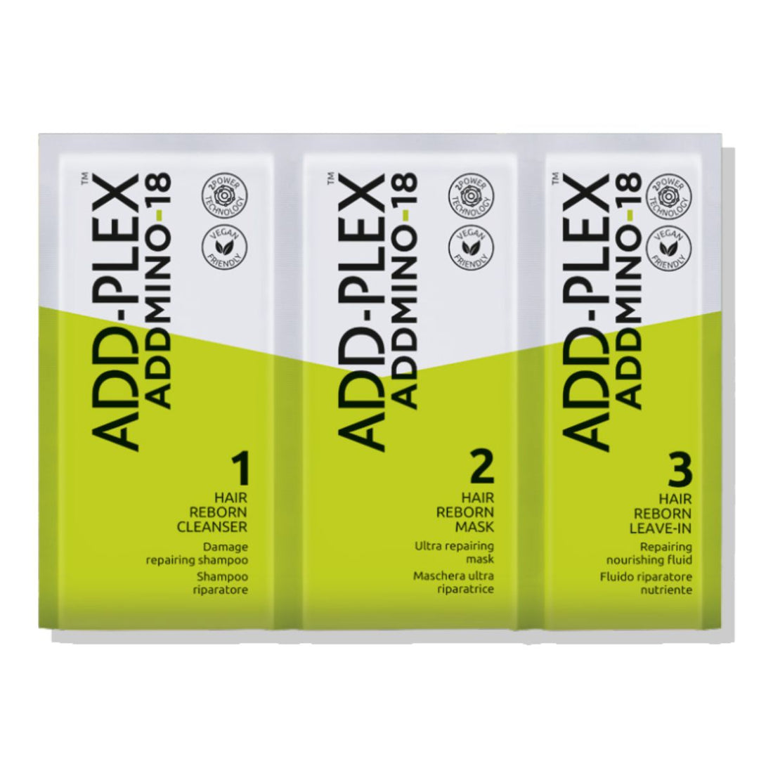 Sachet Shampoo + Mascarilla + Acondicionador Sin Enjuague Addmino18