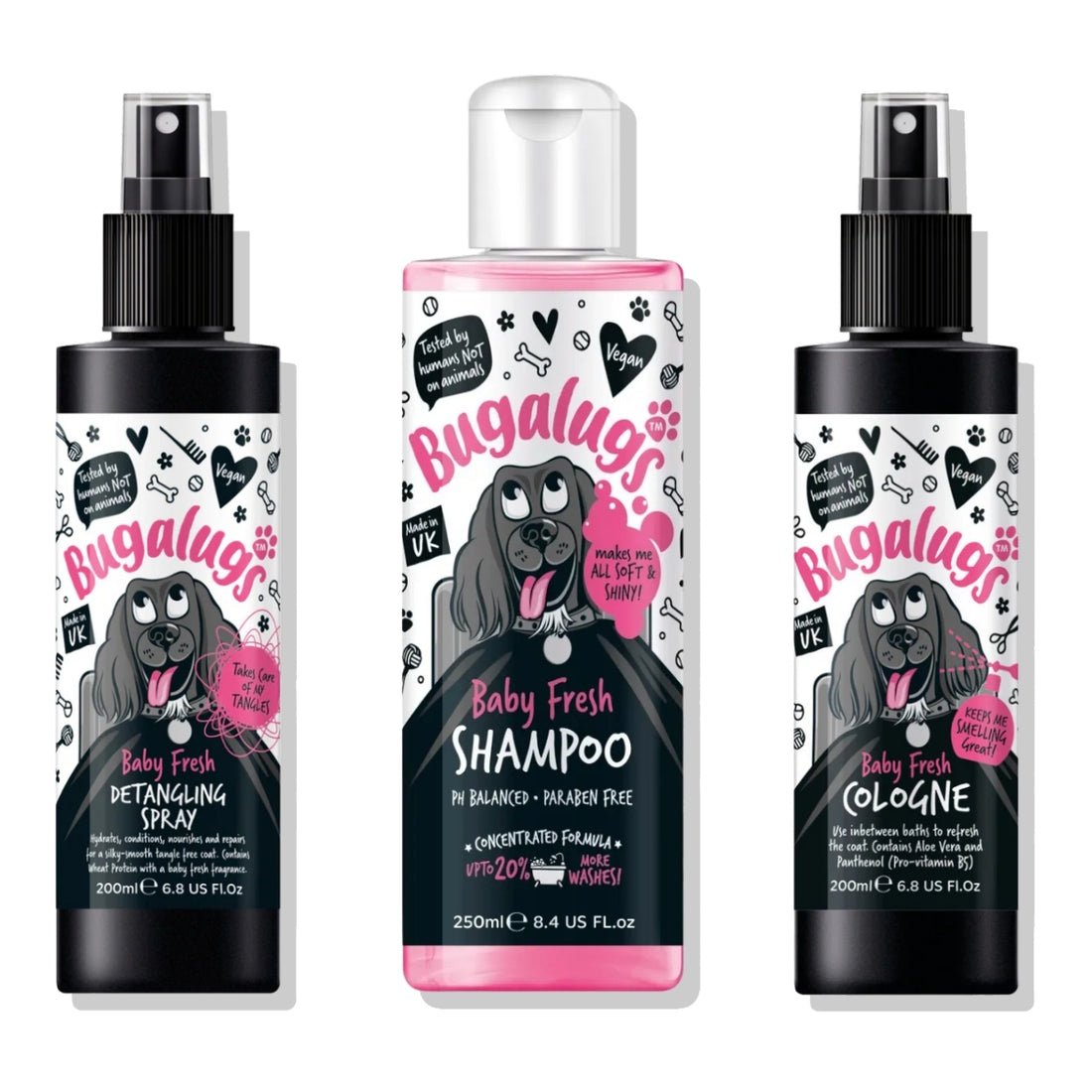 Kit Cuidado Shampoo + Acondicionador + Colonia Mascotas Baby Fresh Bugalugs