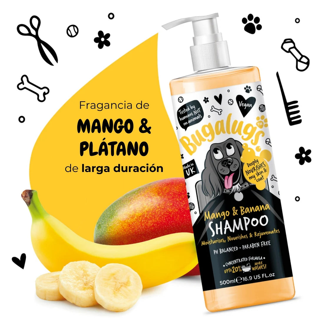 Shampoo Mascotas Nutritivo Mango Platano Bugalugs