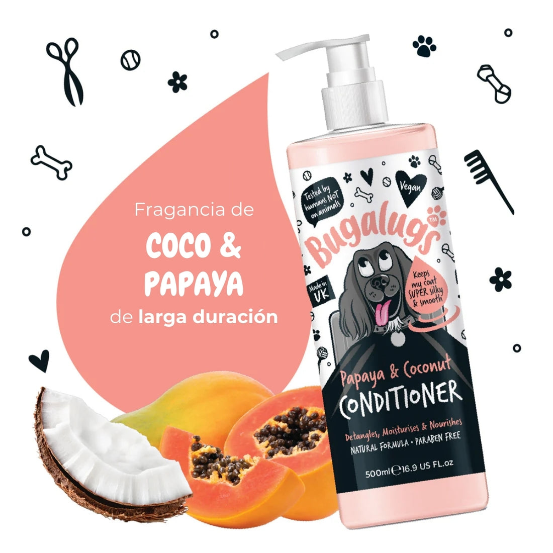Acondicionador Mascotas Nutritivo Papaya Coco Bugalugs